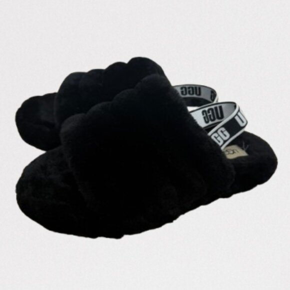 UGG Women's Black Fluff Yeah Slippers Size 6 Worn Twice - Picture 9 of 10